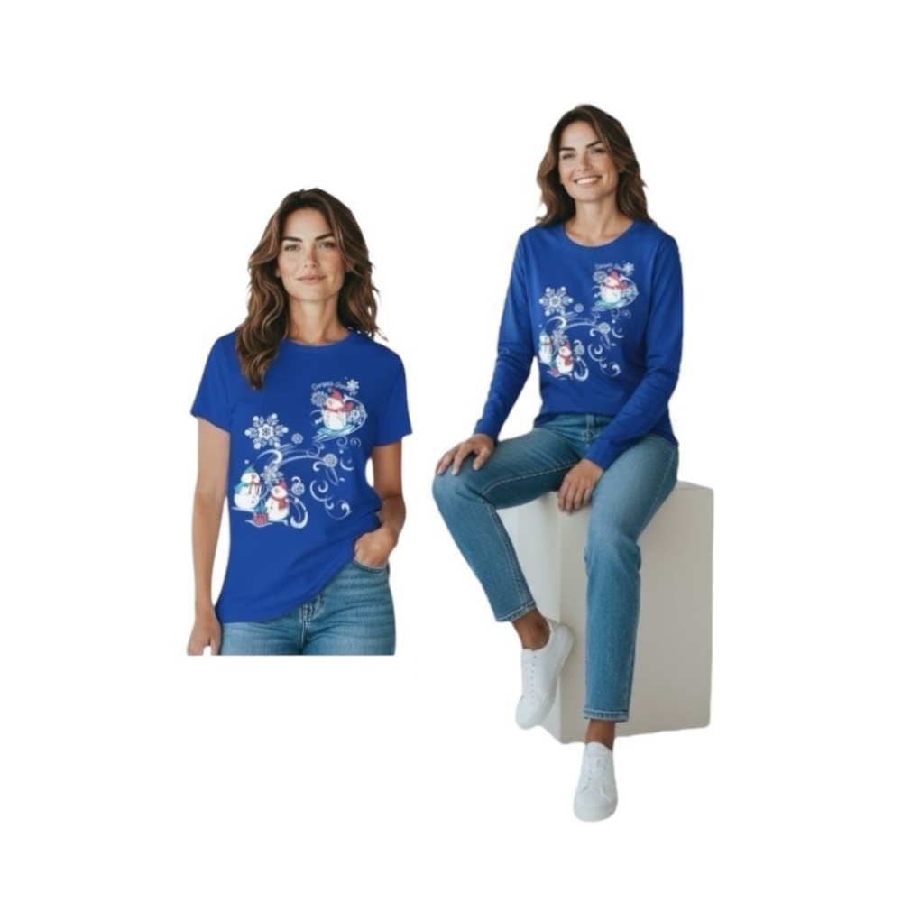 Holiday Time Royal Blue Snowman Long Sleeve Tee - Picture 1 of 12
